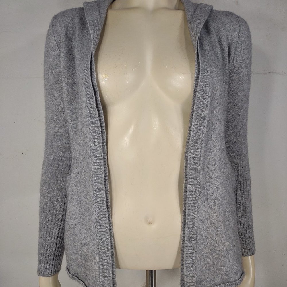 Max Studio gray 100% Cashmere open front hooded cardigan sweater ladies Small